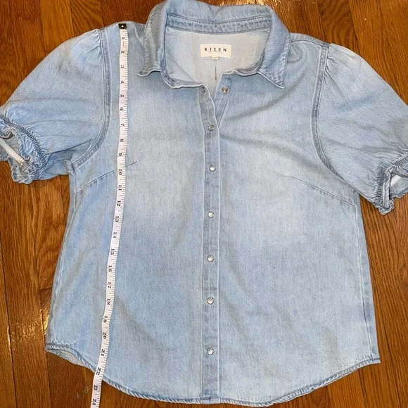 Risen Light Blue Denim Puff Sleeve Shirt (M) - Picture 4 of 5
